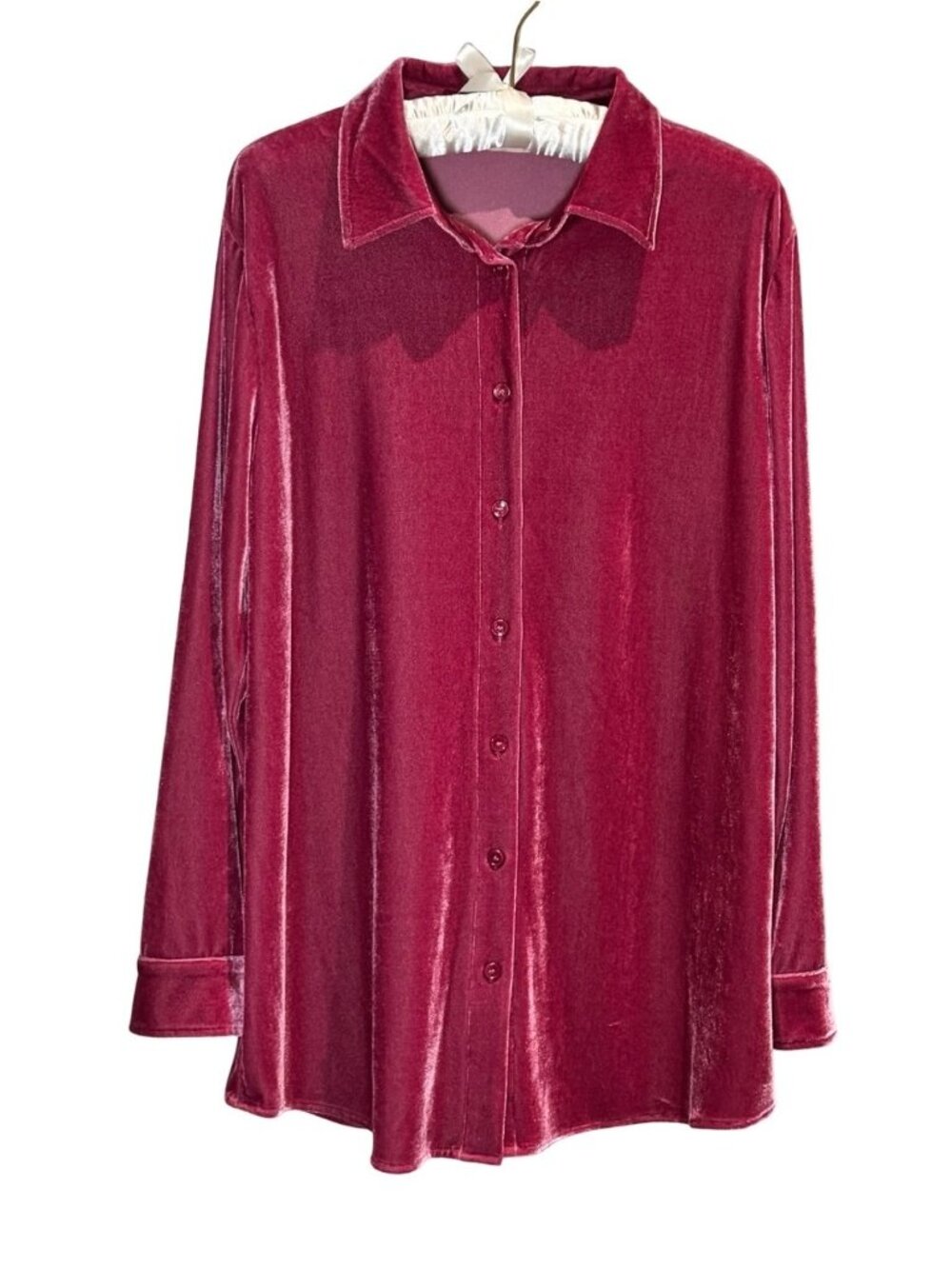 Soft Surroundings Velvet Boyfriend Tunic Shirt M Longline Lagenlook Boho Holiday